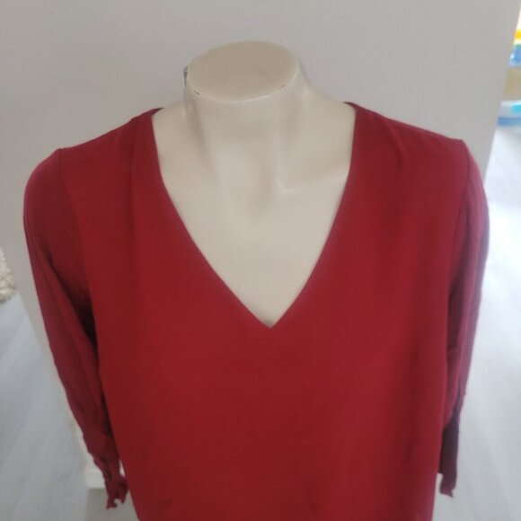 MICHEAL KORS Designer Red Layered L 3/4 Sleeve Blouse Contemporary Mature Career - Picture 4 of 6
